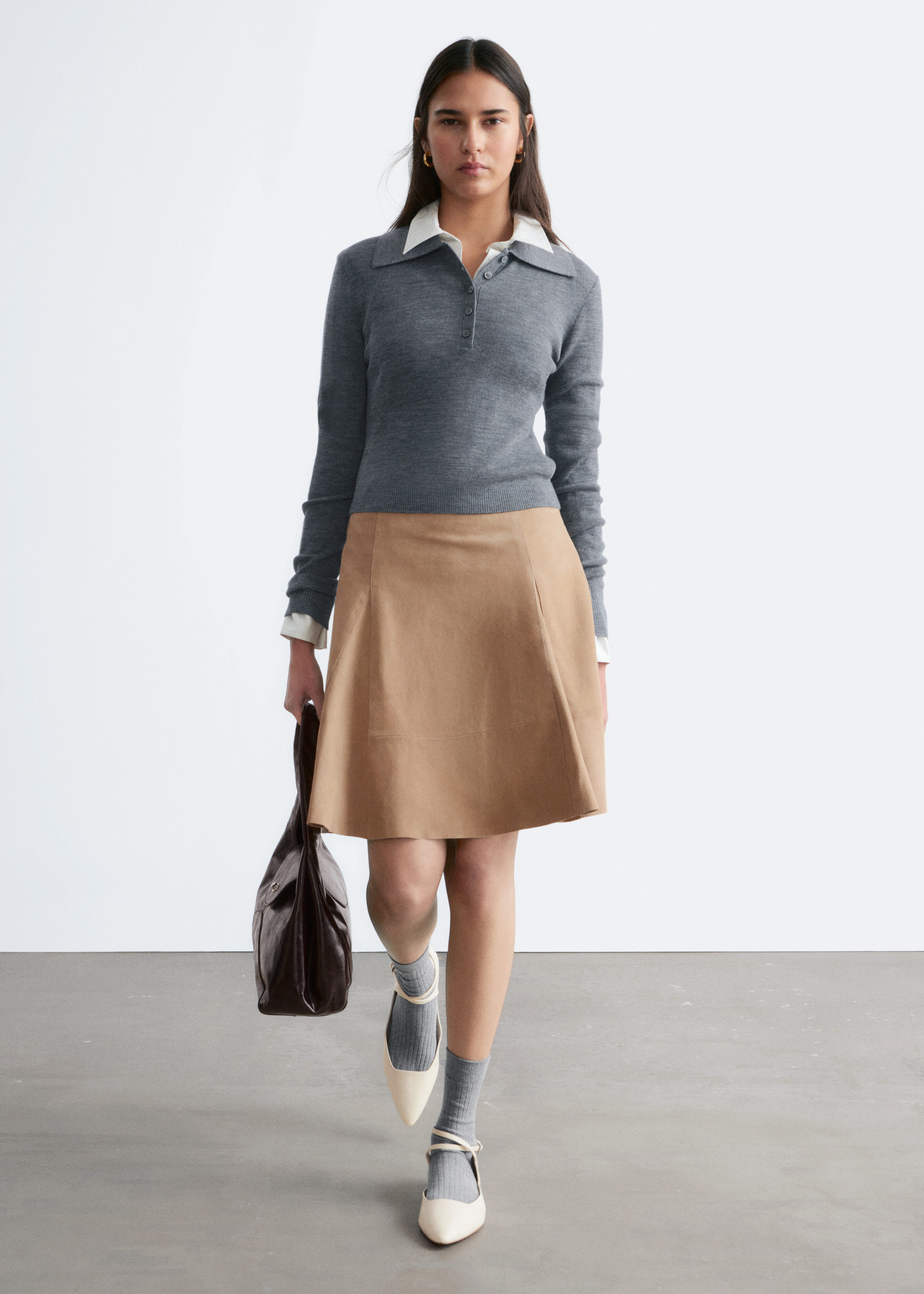 & Other Stories KNEE-LENGTH A-LINE SUEDE SKIRT