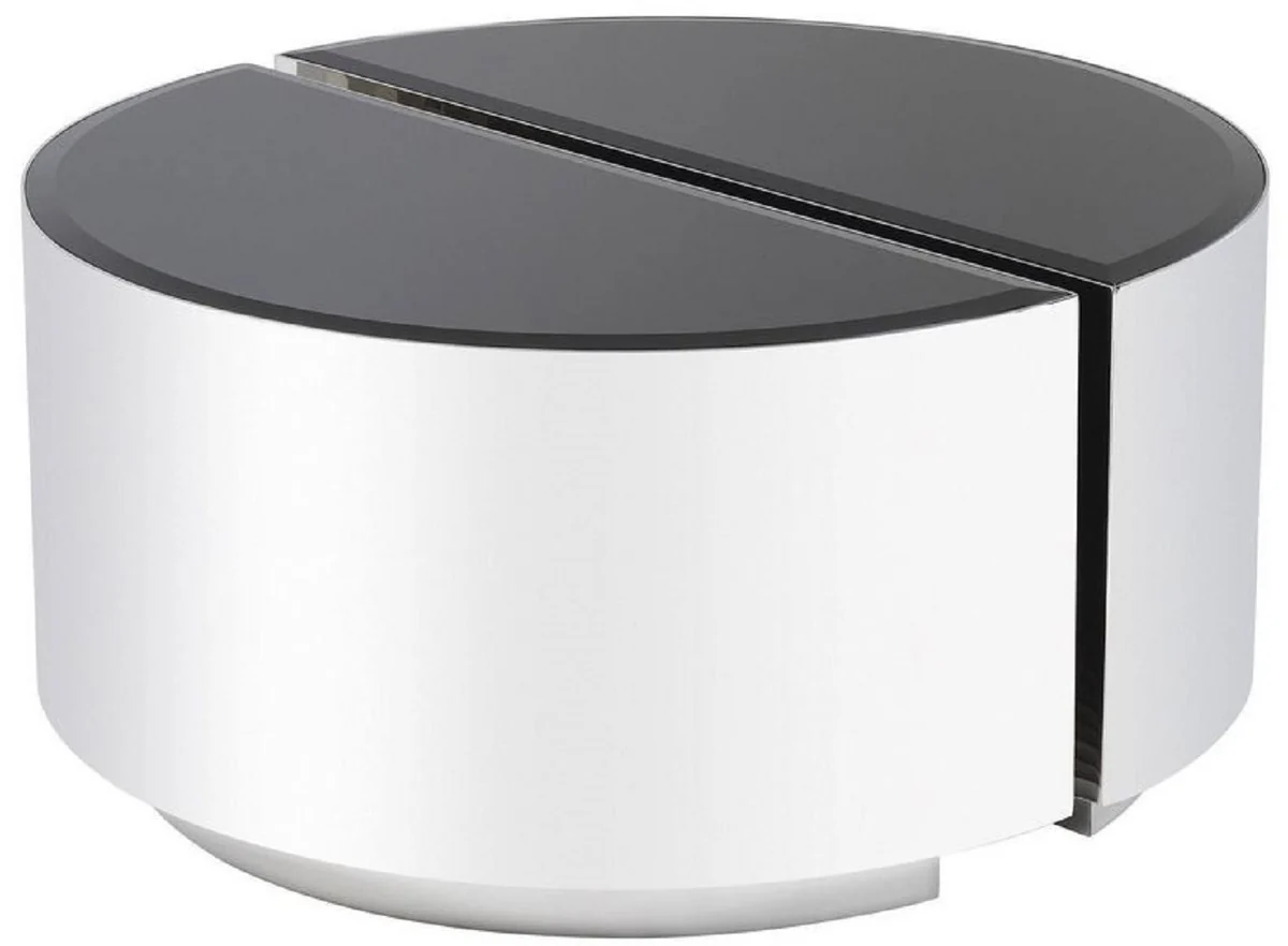 Luxury side table set silver / black - 2 semicircular stainless steel tables with beveled glass tops - luxury living room furniture