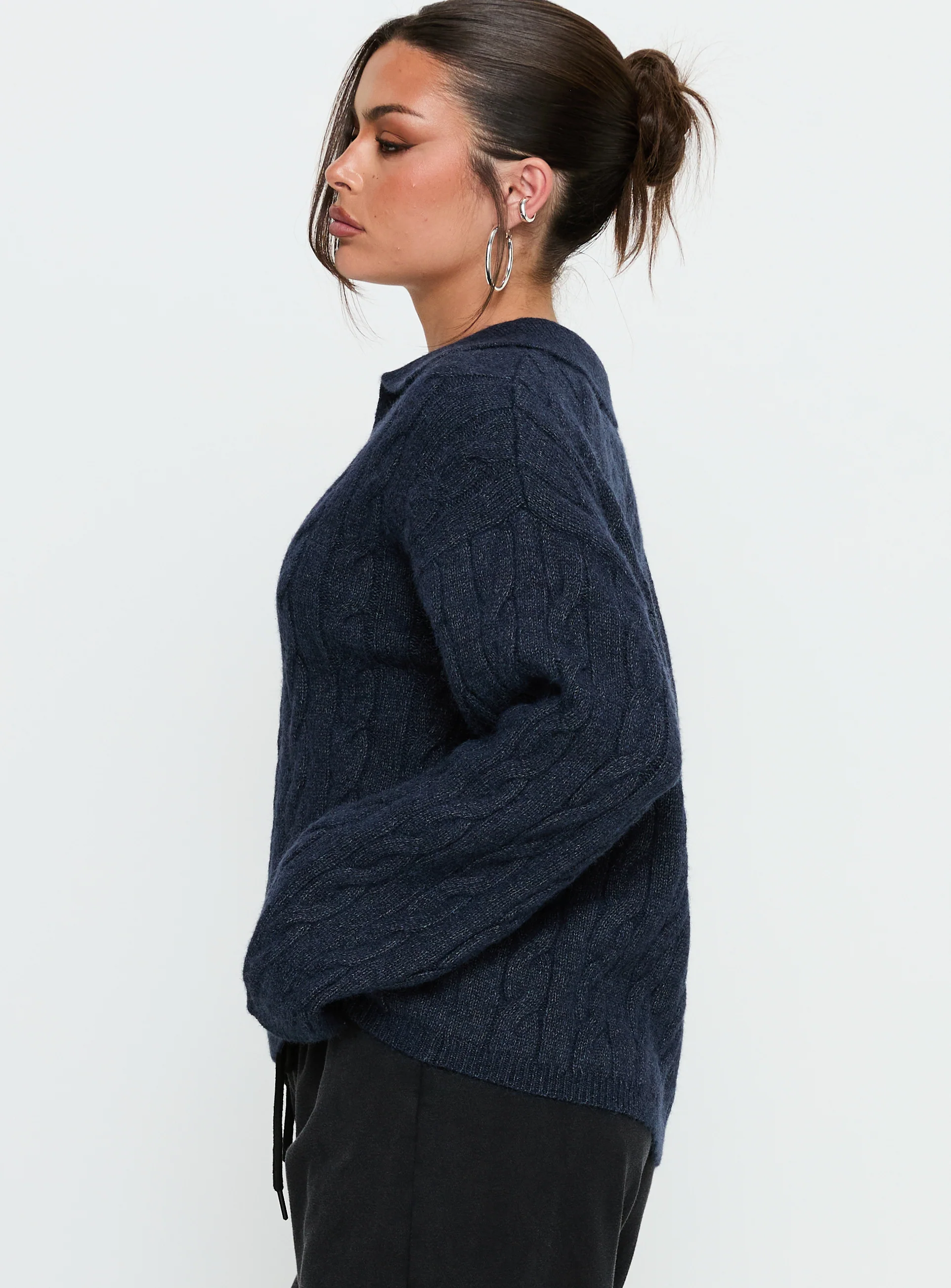 Brodey Collared Cable Knit Sweater Navy