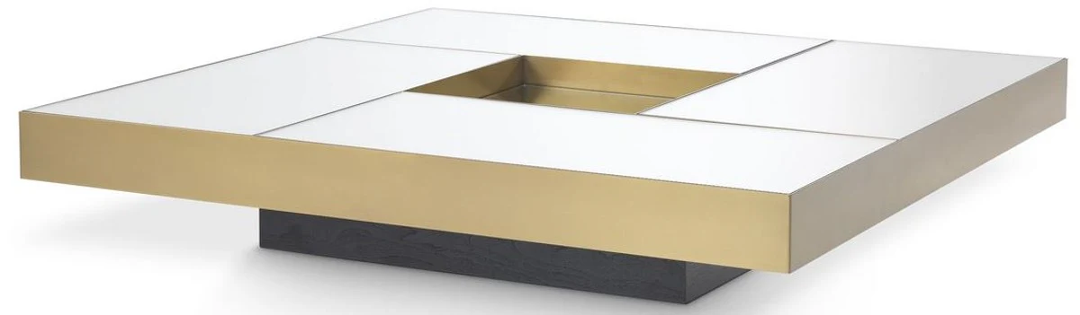 Luxury coffee table brass / black 120 x 120 x H. 23.5 cm - Square stainless steel living room table with mirror glass tabletops - Living room furniture - Luxury quality