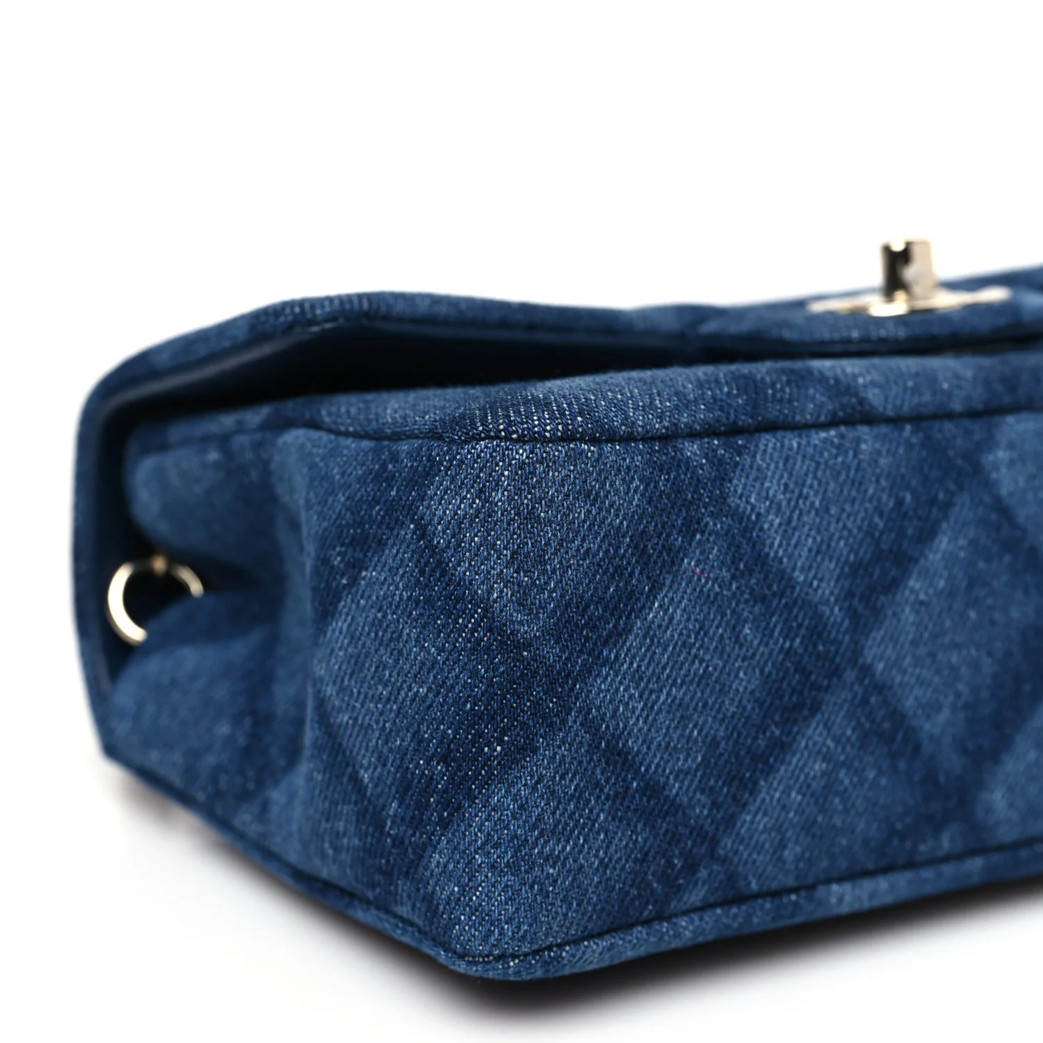 Printed Denim Quilted Mini Rectangular Flap Dark Blue - Top Club