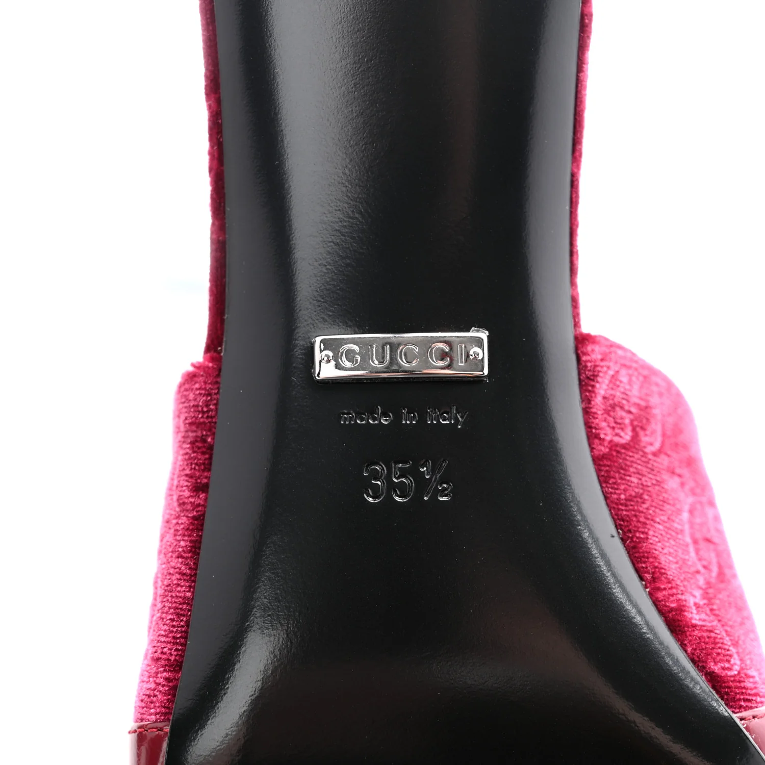 New Velvet Ashmir Regent Calfskin GG Monogram Square Toe Bow 45mm Slide Sandals 35.5 Red Grape - Top Club
