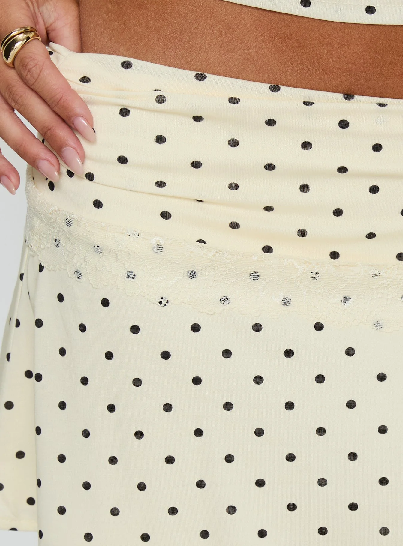 Amia Lace Mini Skirt Cream Polka Dot