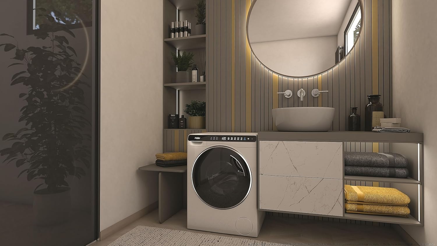 Haier Mini Drum Lavatrice Slim 5 Kg, Libera Installazione, Carica Frontale, Classe A, 1200 Giri, 6 Programmi, Smart AI e Smart Dual Spray, Trattamento ABT, 51 x 44 x 70 cm, Bianca - HW50-BP12307
