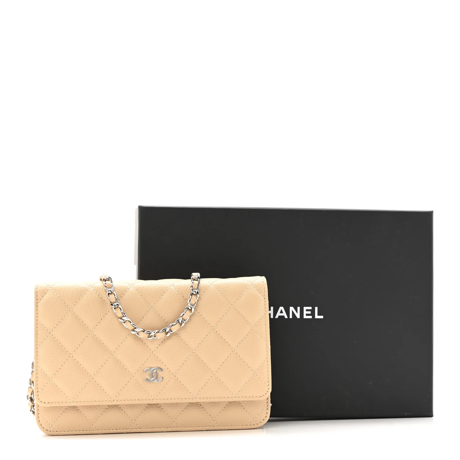 Caviar Quilted Wallet on Chain WOC Beige - Top Club