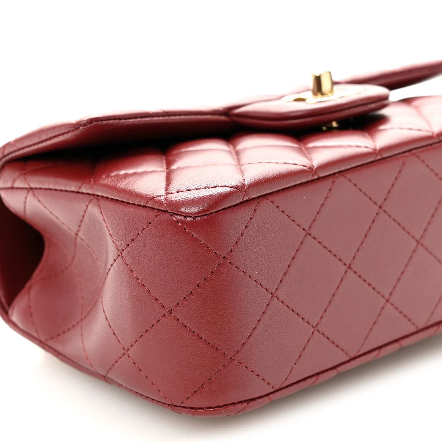 Lambskin Quilted Mini Top Handle Rectangular Flap Burgundy - Top Club