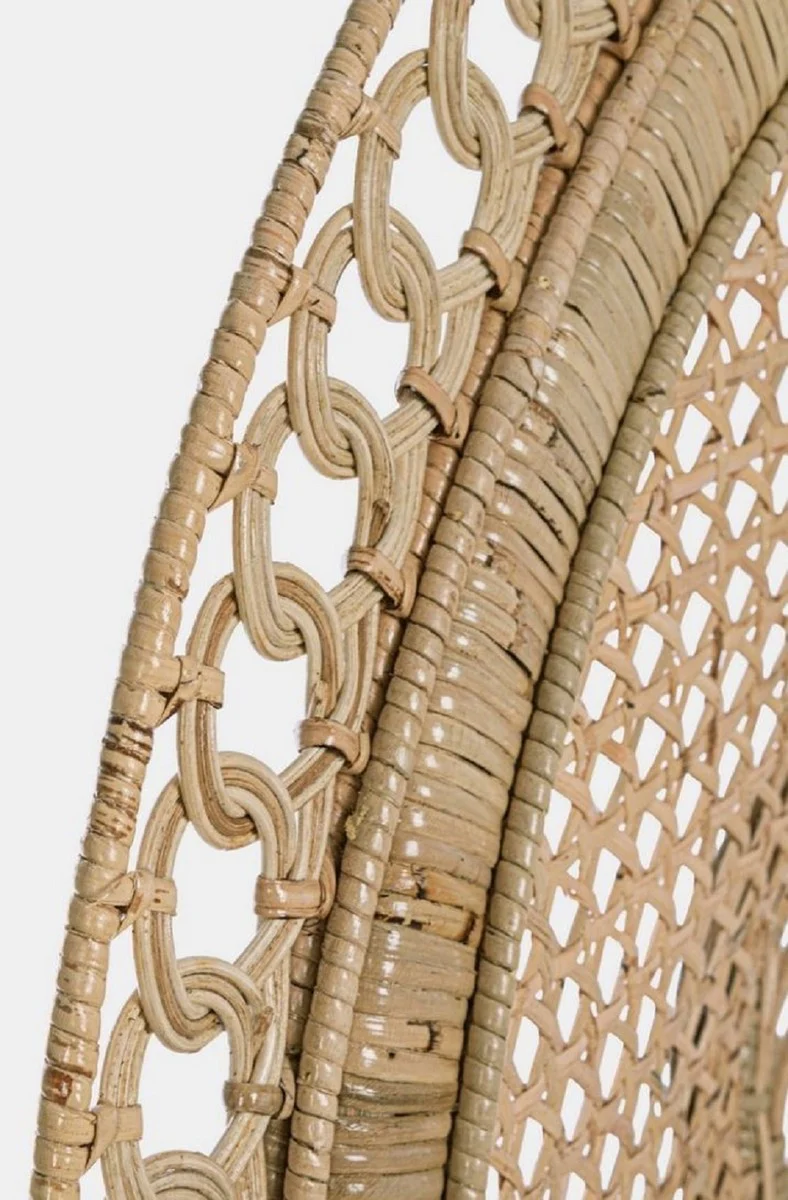 Luxury garden armchair natural color / white 106 x 71 x H. 148 cm - Vintage style rattan armchair with seat cushion - Vintage style rattan furniture - Garden & patio furniture