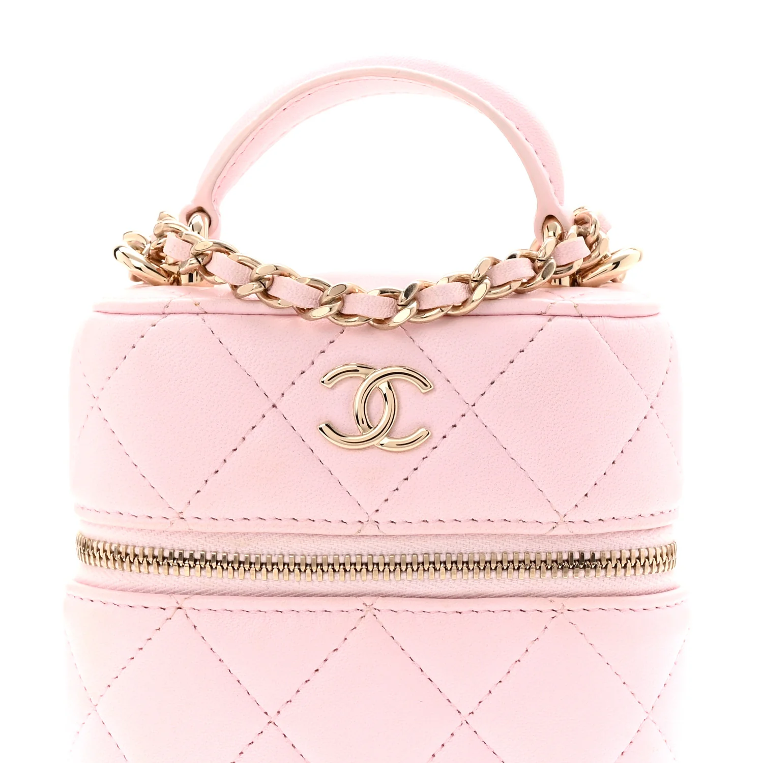 Lambskin Quilted Vertical Vanity Case With Chain Light Pink - Top Club