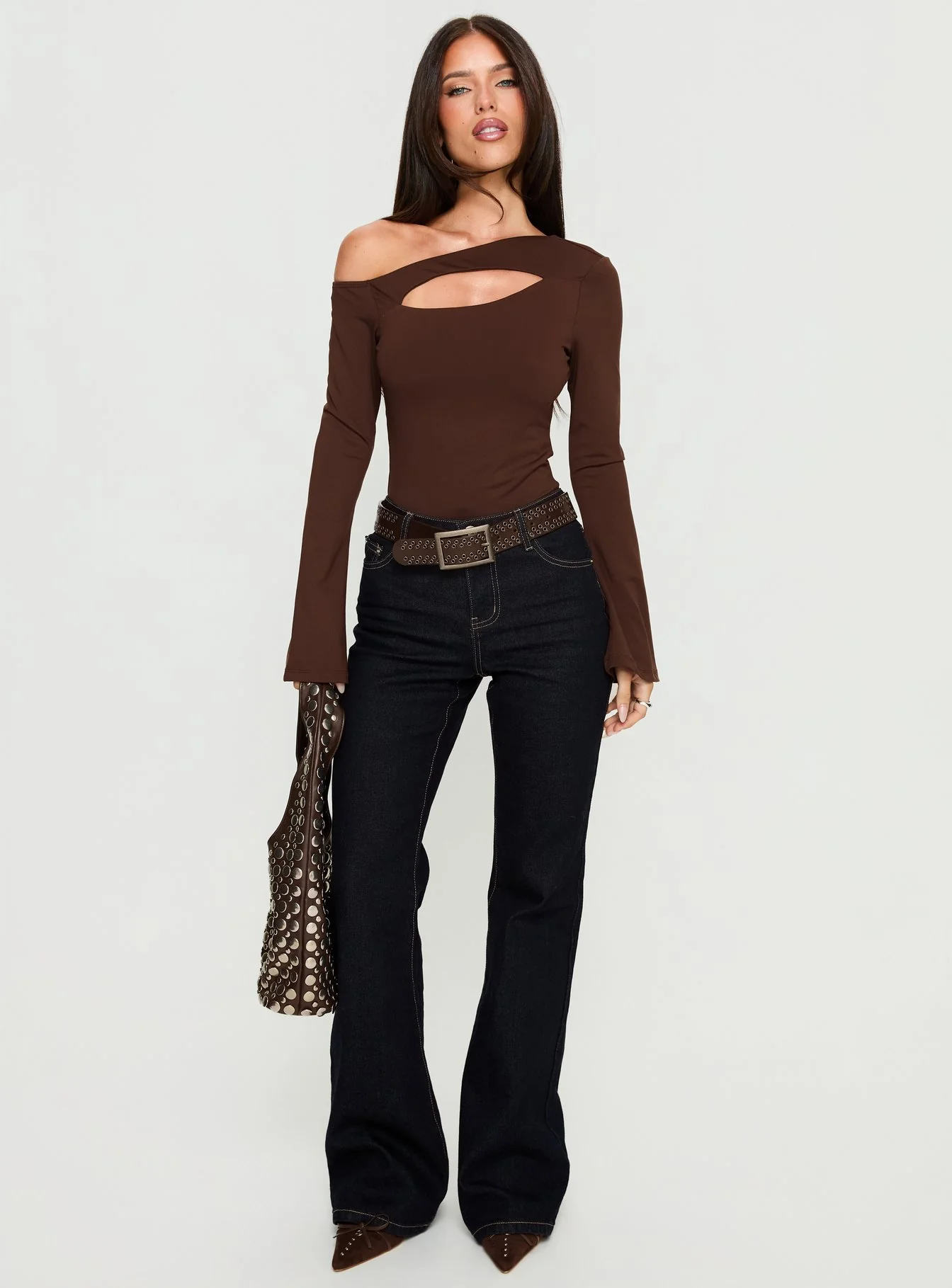 Raissa Cut Out One Shoulder Bodysuit Brown