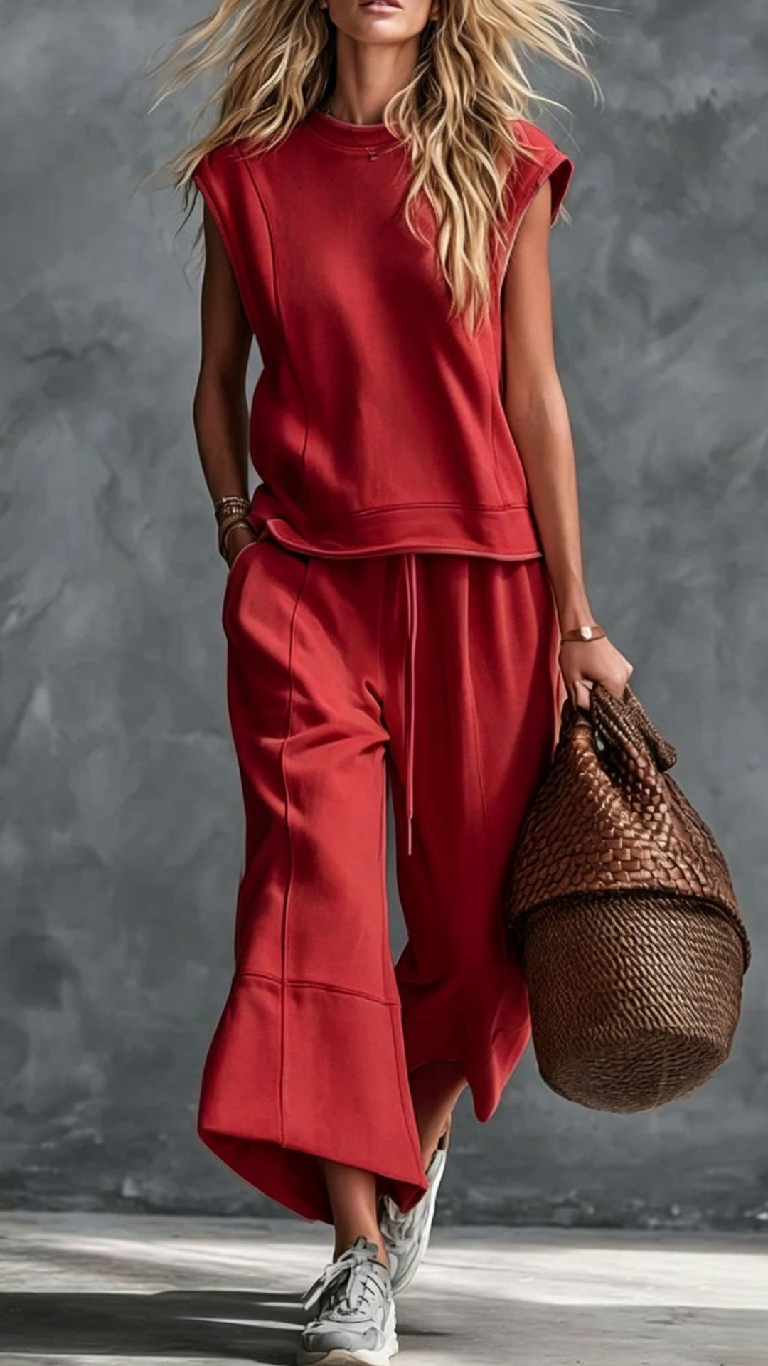 Women's Navy Sleeveless Wide-Leg Cotton-blend Two-piece Outfit - Nordfashionstorm - Women's Clothing, Fashion for You - Nordfashionstorm.com