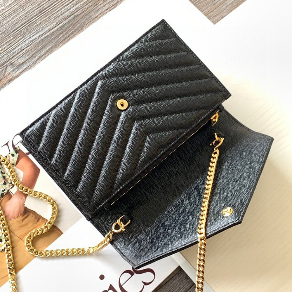 YSL cassandre envelope chain wallet in grain de poudre leather(High-end Grade) - Top Club