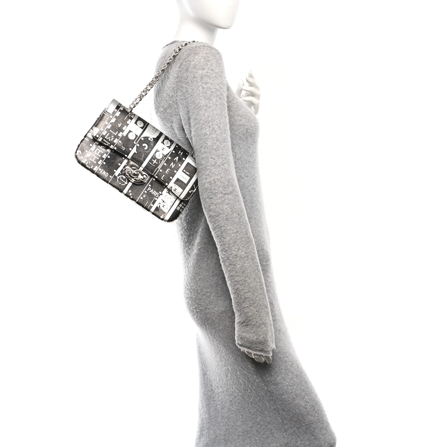 Lambskin Graffiti Printed Medium Double Flap Black Silver - Top Club
