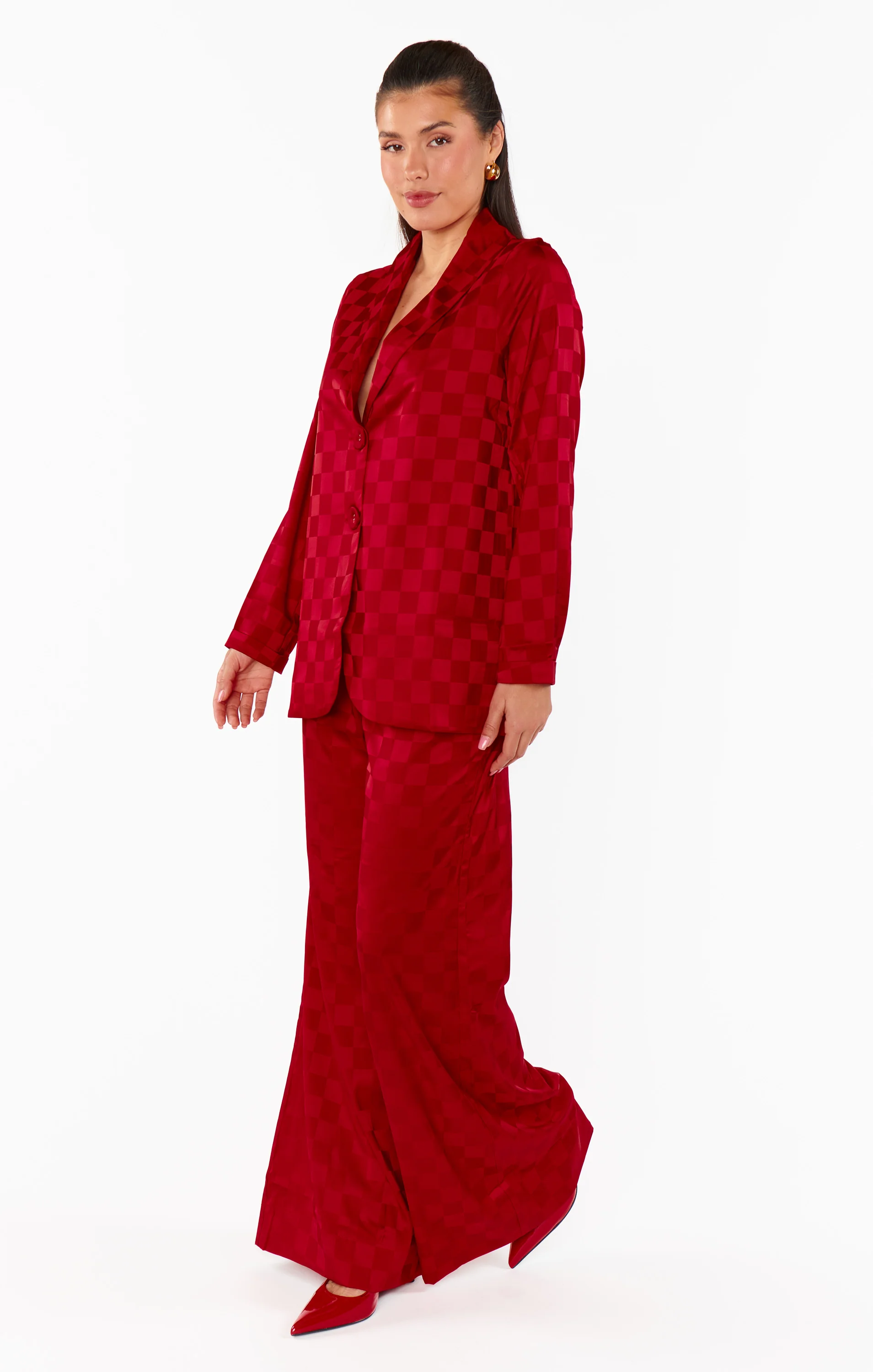 Felix Blazer ~ Red Checkerboard Satin