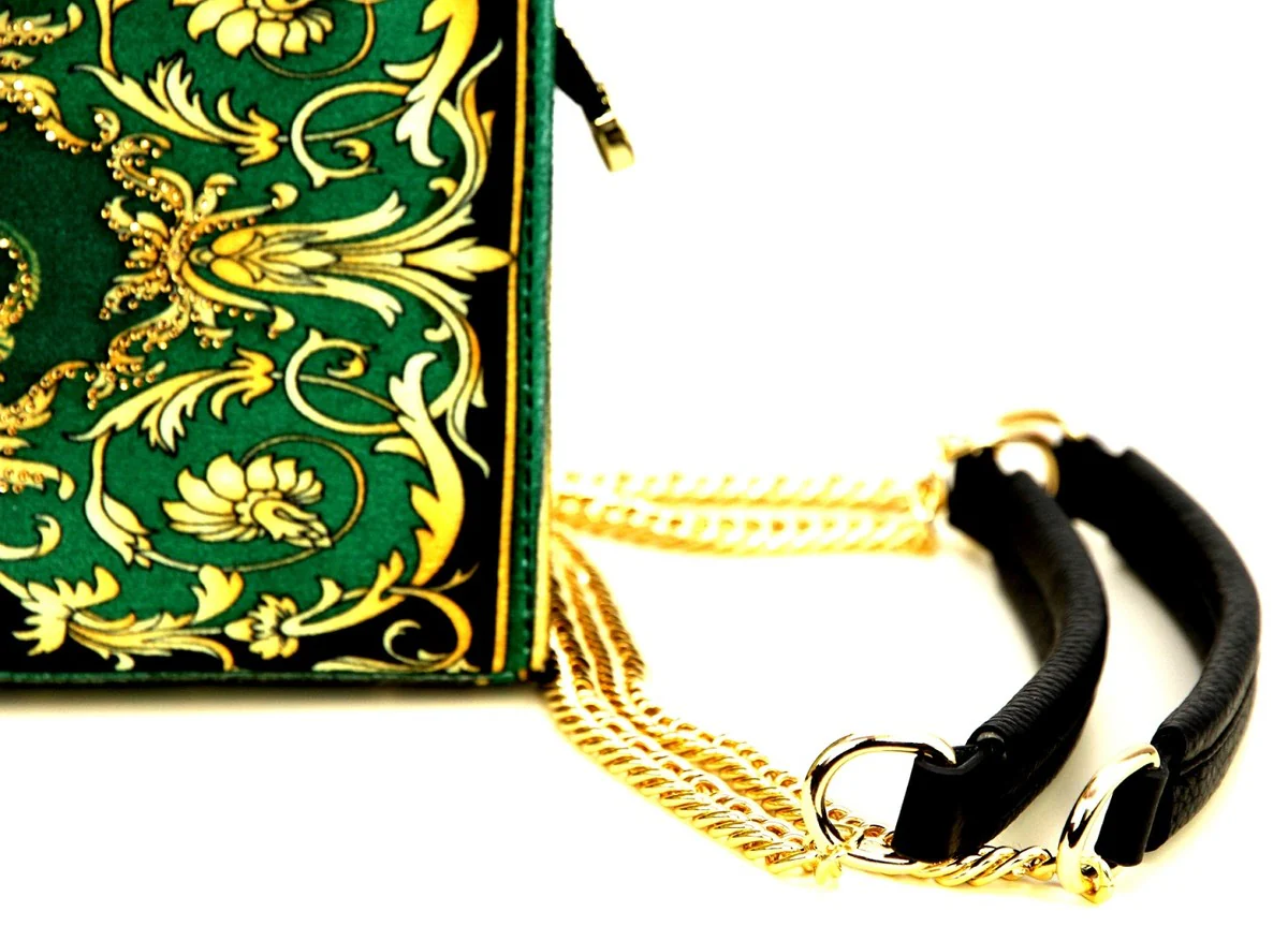 Pompöös by Luxus women's handbag Baroque Flowers with crown and rhinestones green / black / gold 25 x H. 20 cm - designed by Harald Glööckler