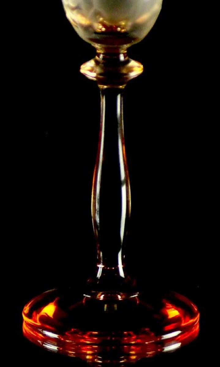 Luxury Baroque Champagne Glass Set of 6 Orange Ø 7 x H. 24.5 cm - Handmade and hand-engraved champagne glasses with flower design - Hotel & Restaurant Accessories