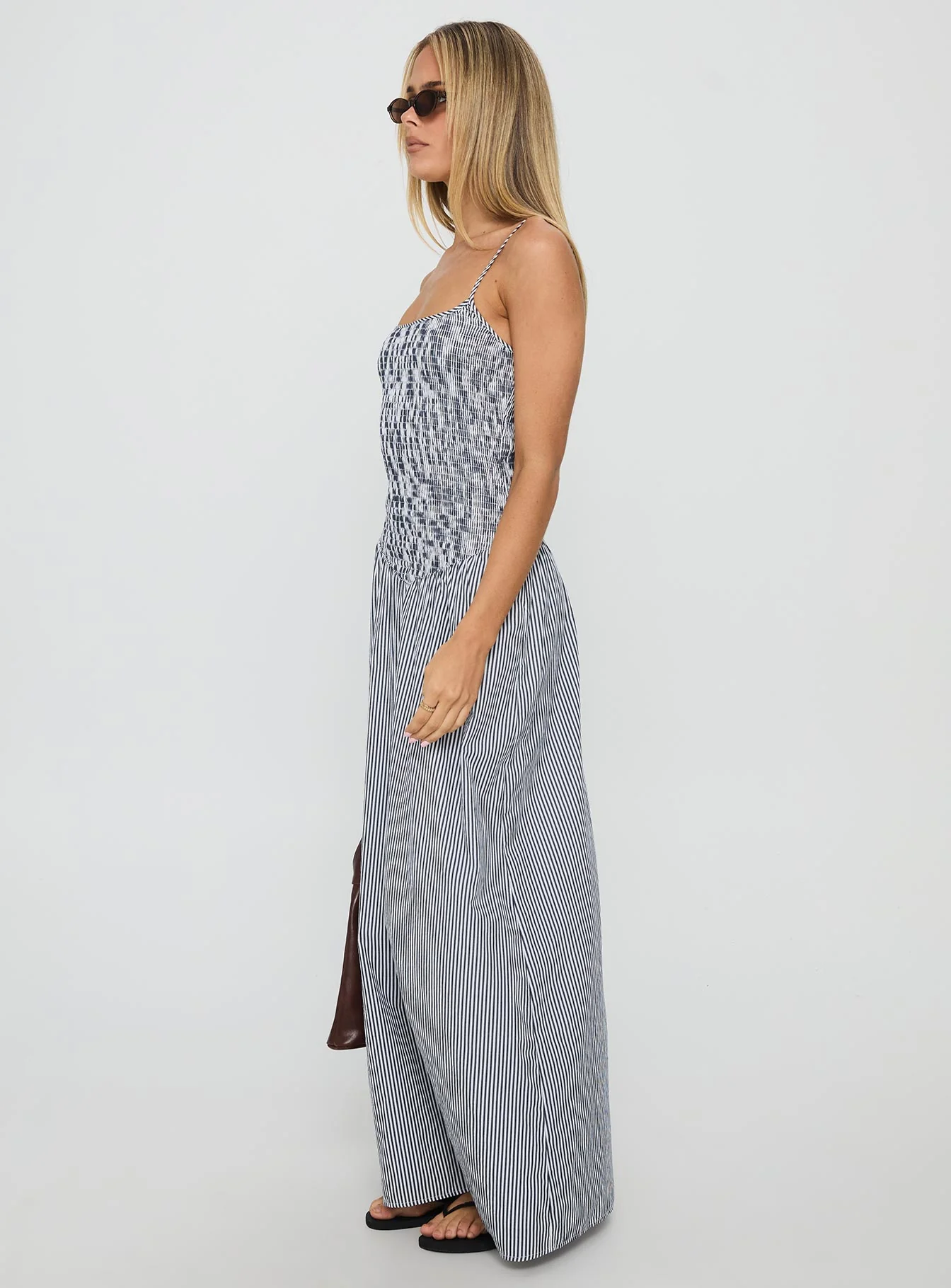 Kosie Shirred Maxi Dress Blue Stripe