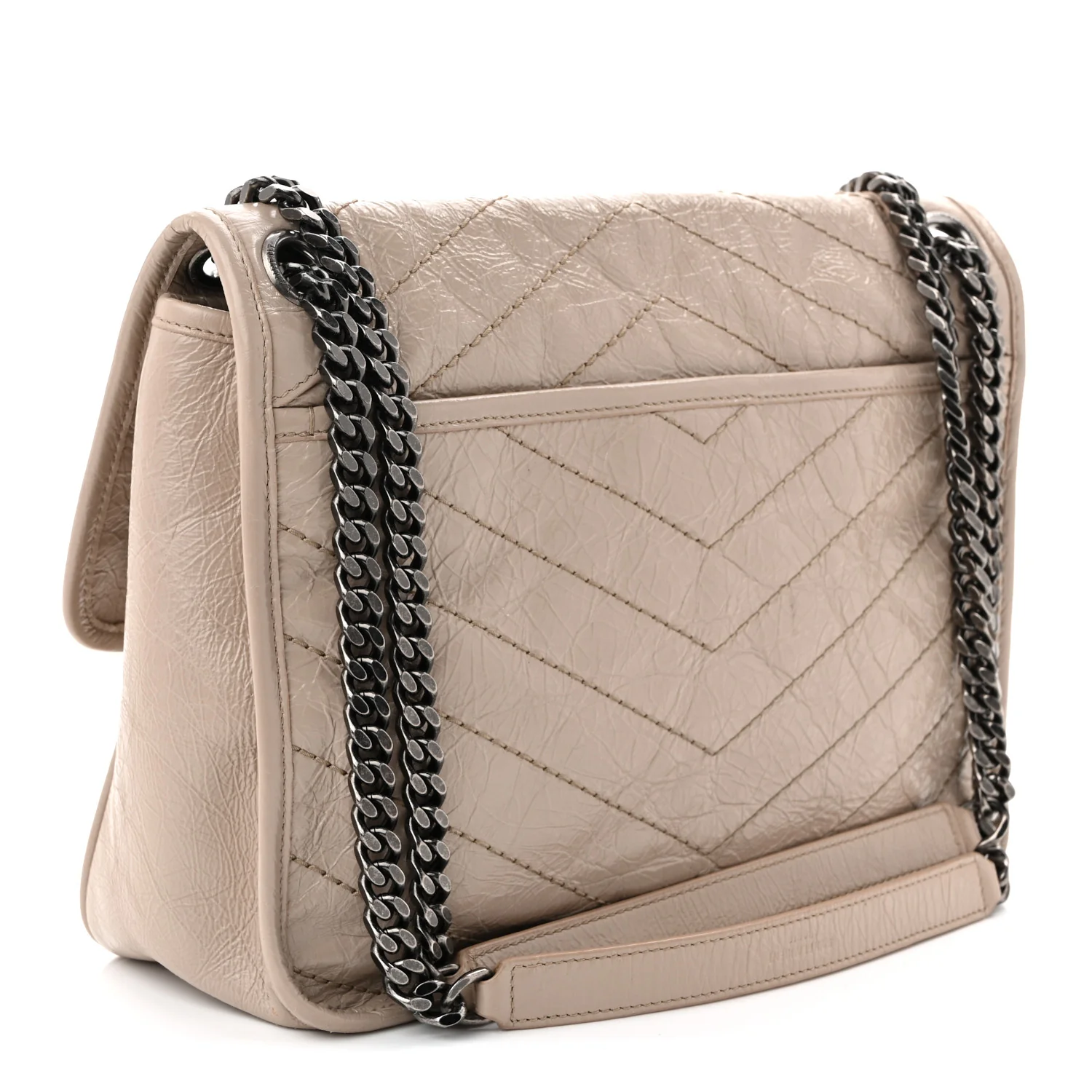 Crinkled Calfskin Matelasse Monogram Medium Niki Chain Satchel Light Natural - Top Club