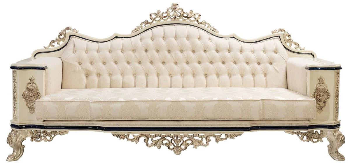 Luxury Baroque Living Room Set White / Cream / Black / Antique Gold - 2 Baroque Sofas & 2 Baroque Armchairs & 1 Baroque Coffee Table - Luxury Living Room Furniture in Baroque Style - Baroque Furniture