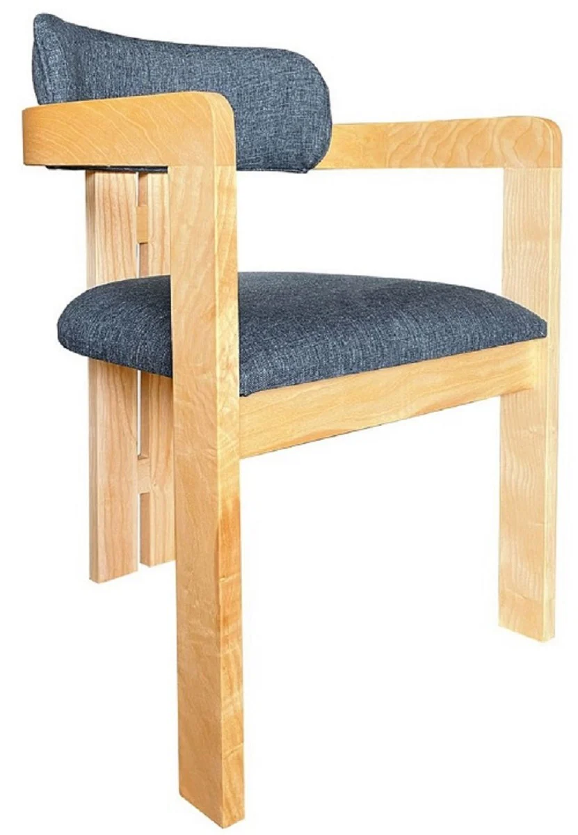 Luxury dining room chair set of 4 with armrests blue / natural colors 56 x 54 x H. 82 cm - dining room furniture - restaurant furniture - solid wood furniture - luxury furniture