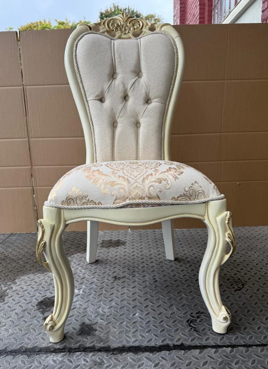 Luxury Baroque Dining Room Chair White / Cream / Gold H. 113 cm - Dining Room Furniture