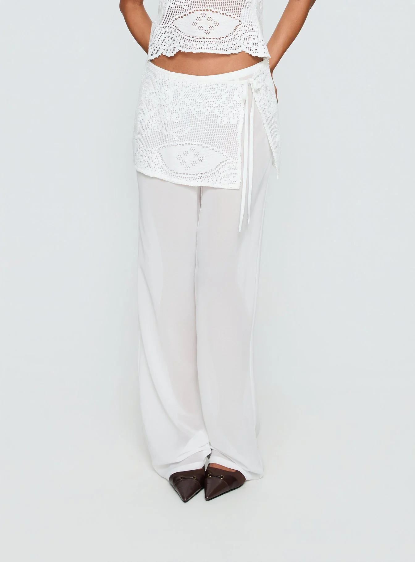 Claudie Layered Lace Straight Leg Pants White