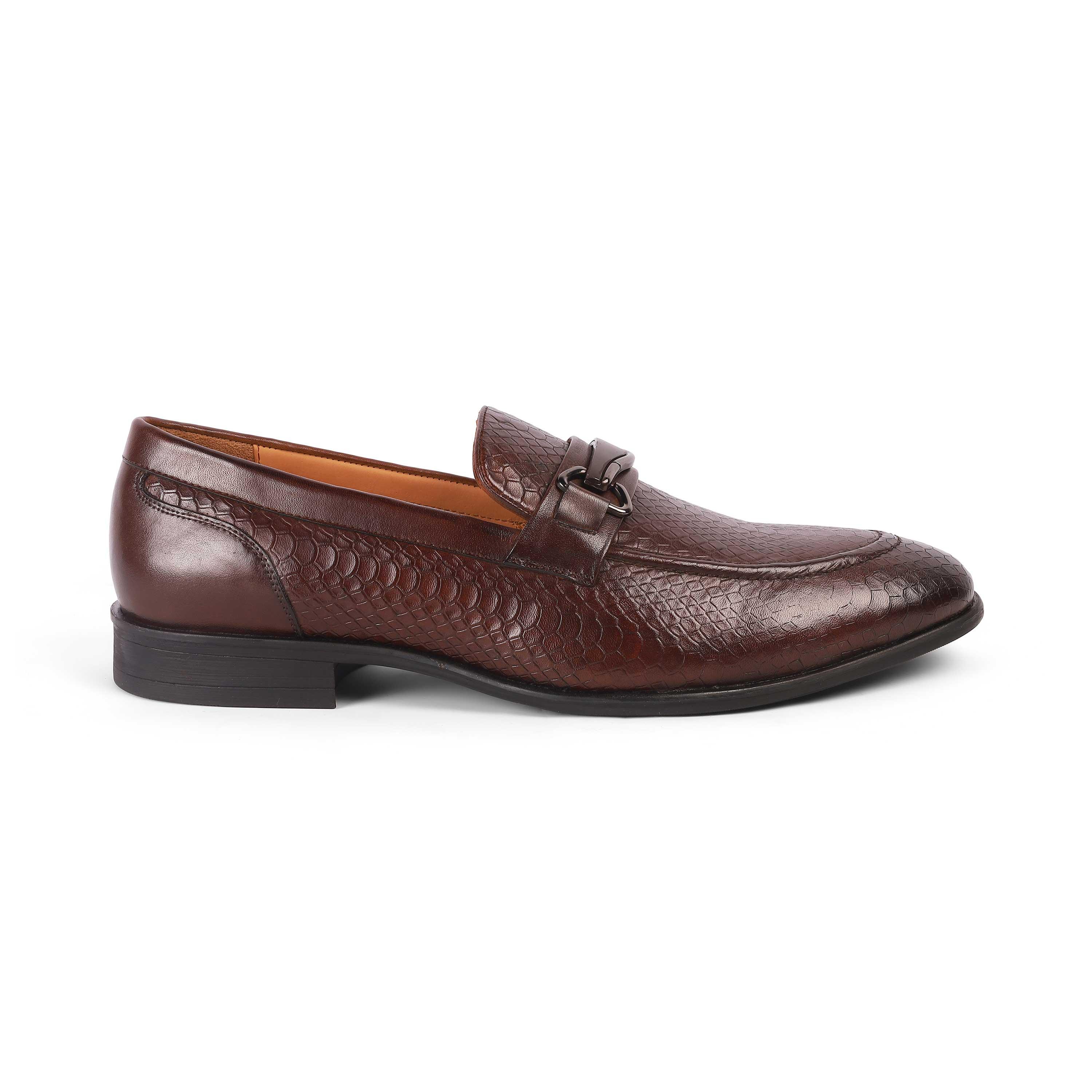 POPECHO Brown Men's Textured Leather Loafers