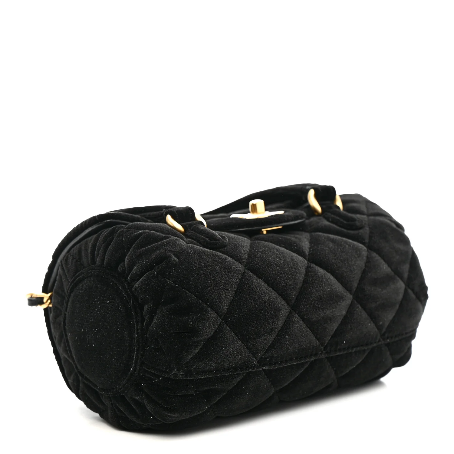 Velvet Quilted Mini Top Handle Flap Black - Top Club