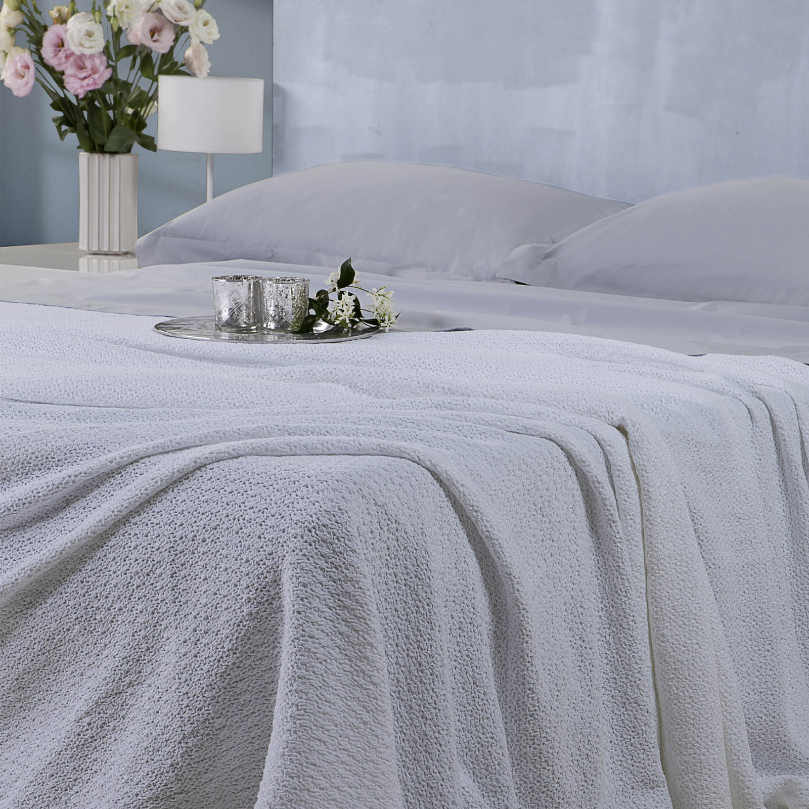 Copriletto Non Trapuntato In Raso Jacquard Cameres 170X260 Ghiaccio Mirabello Luisiana