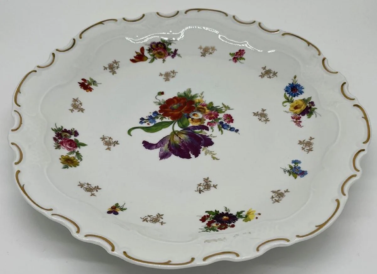Luxury Baroque Porcelain Plate White / Multicolored / Gold Ø 33 cm - Porcelain Dinner Plate - Luxury Baroque Porcelain Accessories - Reichenbach Porcelain - Luxury Quality - Made in Germany
