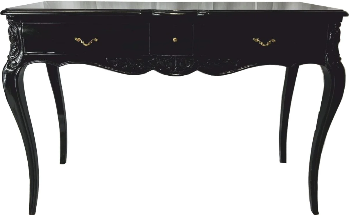 Baroque secretary with 3 drawers black / brass - Baroque office furniture