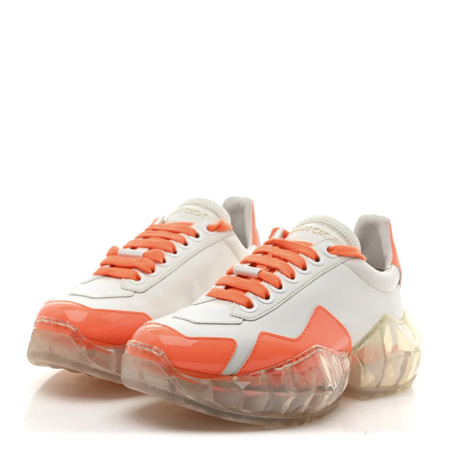 X JK JEONG Calfskin Patent Womens Diamond Low Top Sneaker 35 White Orange - Top Club