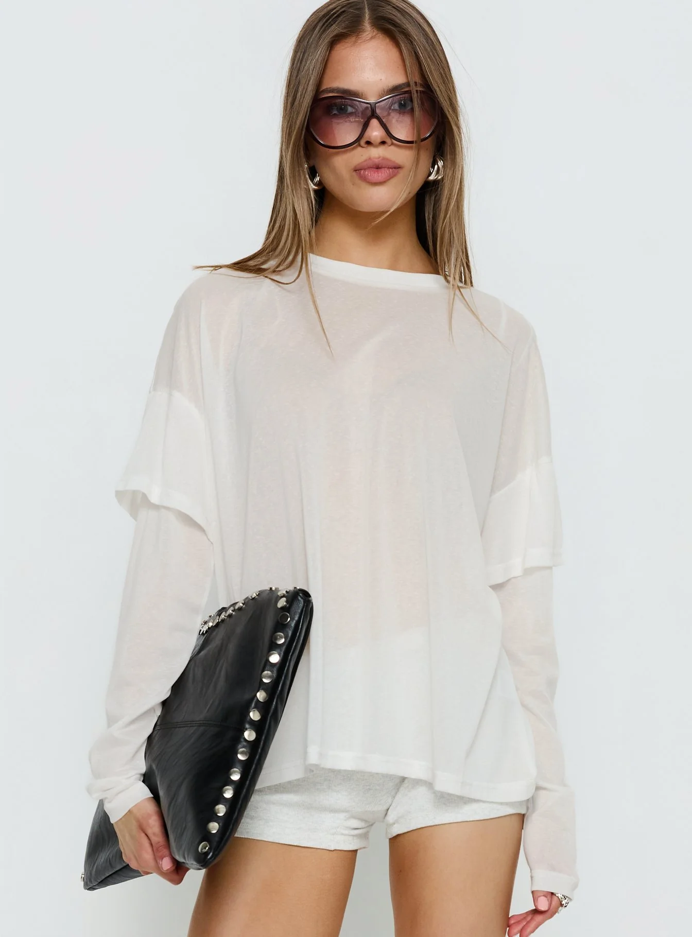 Settle Down Layered Long Sleeve Top White