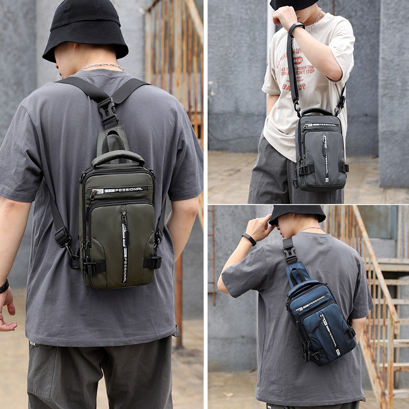 New men's multifunctional chest bag for cross-border sales, stylish casual shoulder crossbody bag, waterproof space fabric small backpack