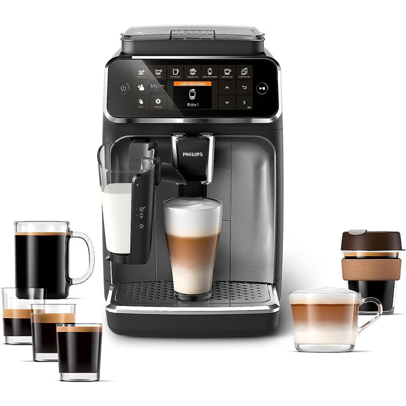 Philips 4300 series fully automatic espresso machine - LatteGo milk foam, 8 types of coffee, intuitive touch display, black,
