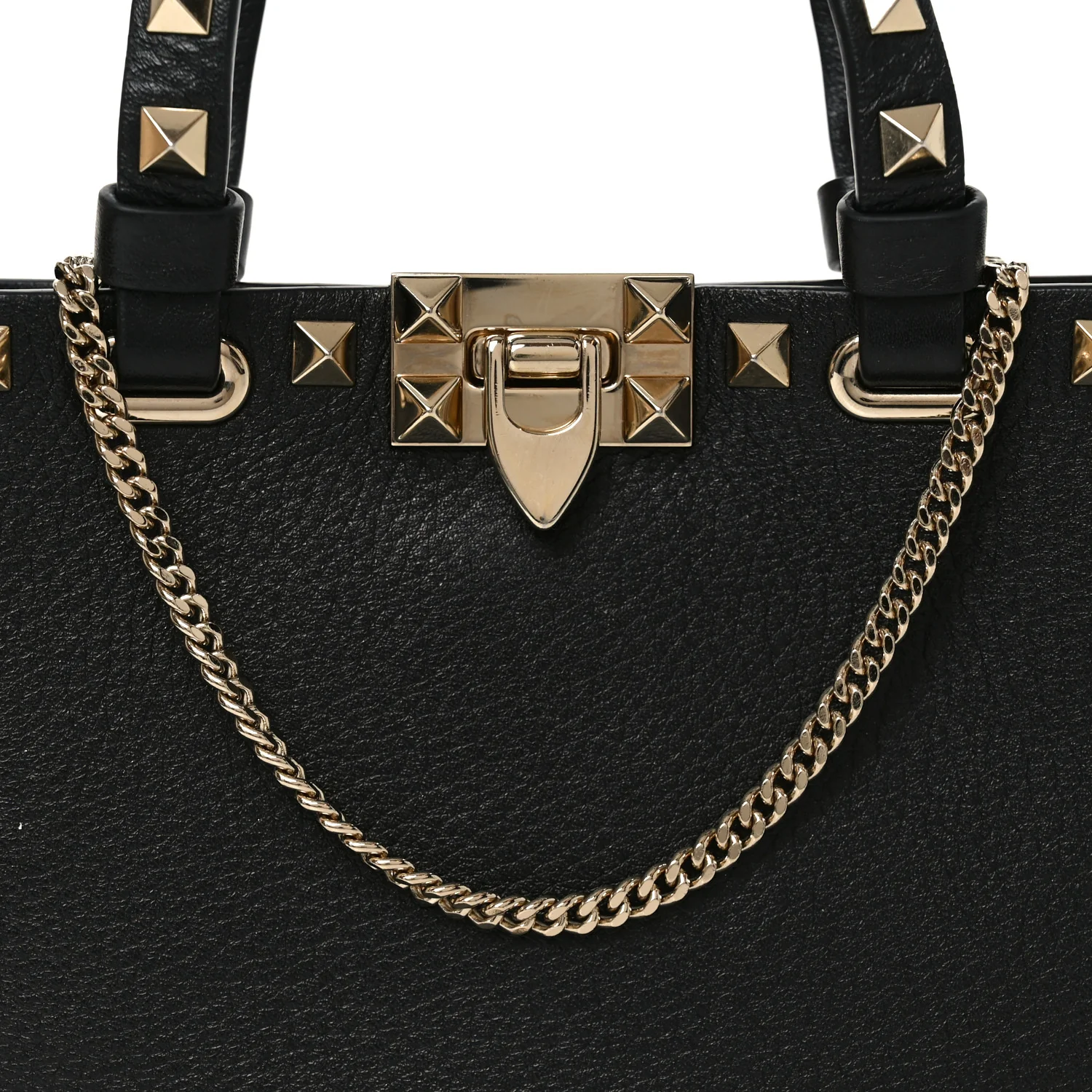 Grainy Calfskin Mini Rockstud Shopping Bag Black - Top Club