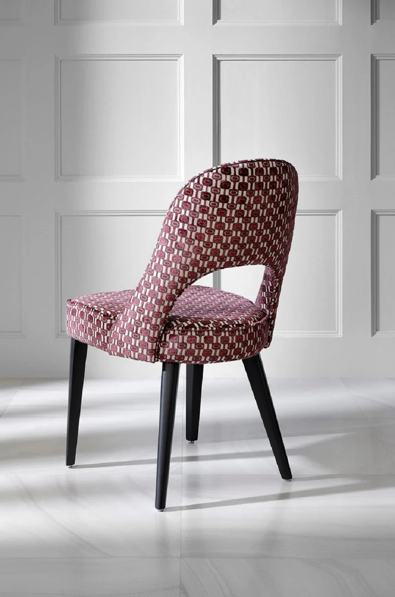 Luxury Art Deco dining room chair red / white / black 49 x 61 x H. 89 cm - Art Deco kitchen chair with pattern - Dining room furniture - Luxury furniture - Art Deco furniture - Luxury furnishings