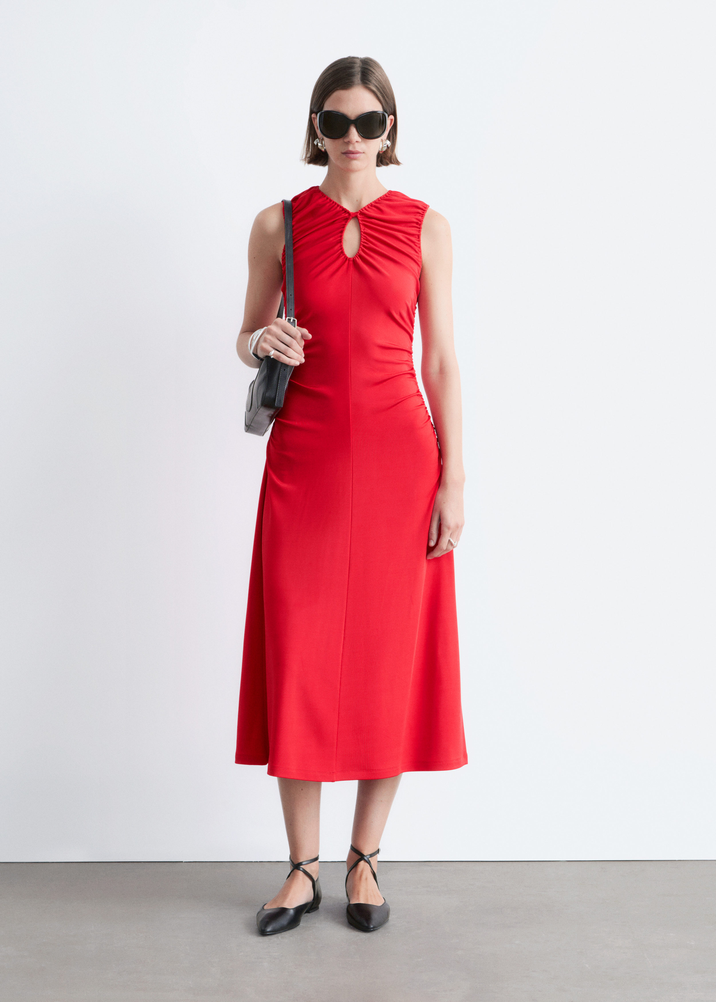& Other Stories RUCHED KEYHOLE-NECK MIDI DRESS