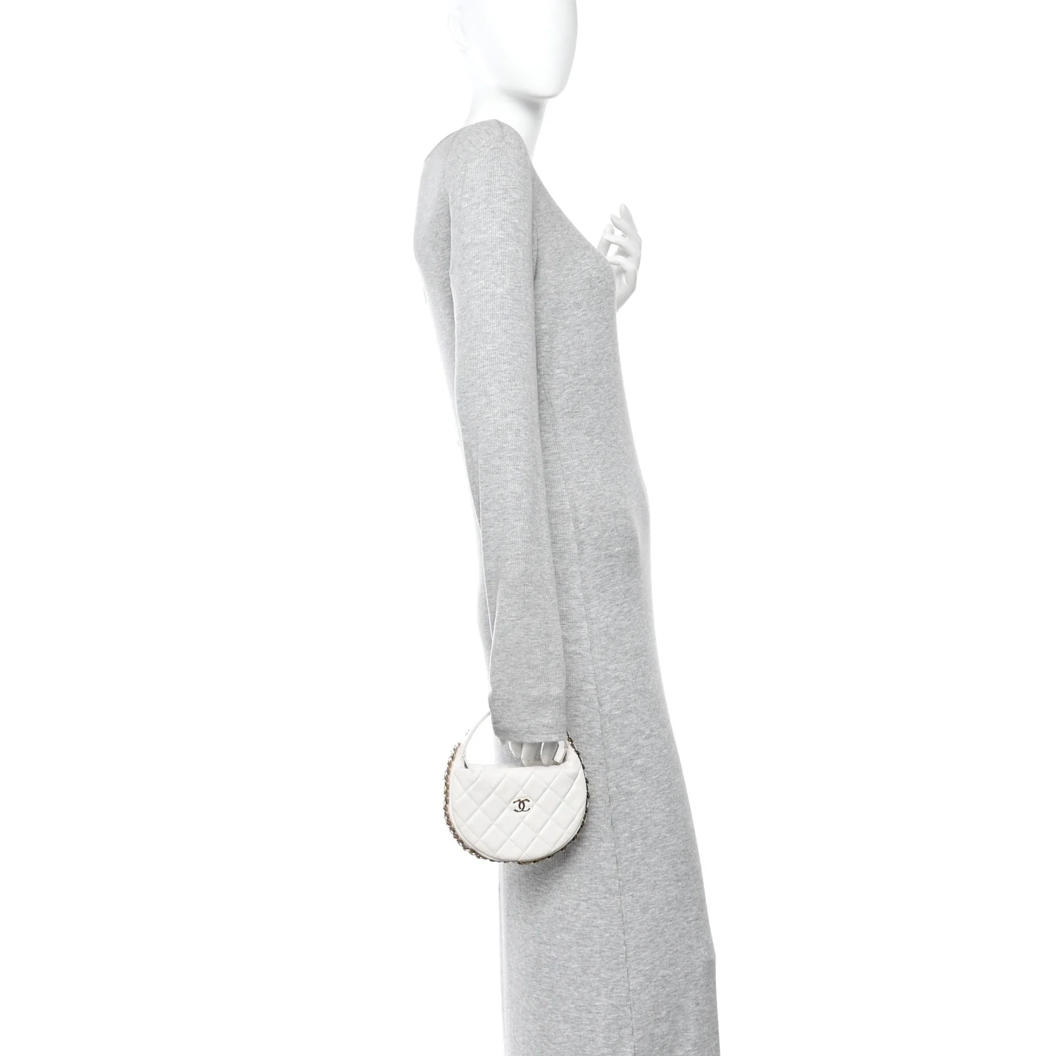 Lambskin Quilted Chain Around Pouch Hobo White