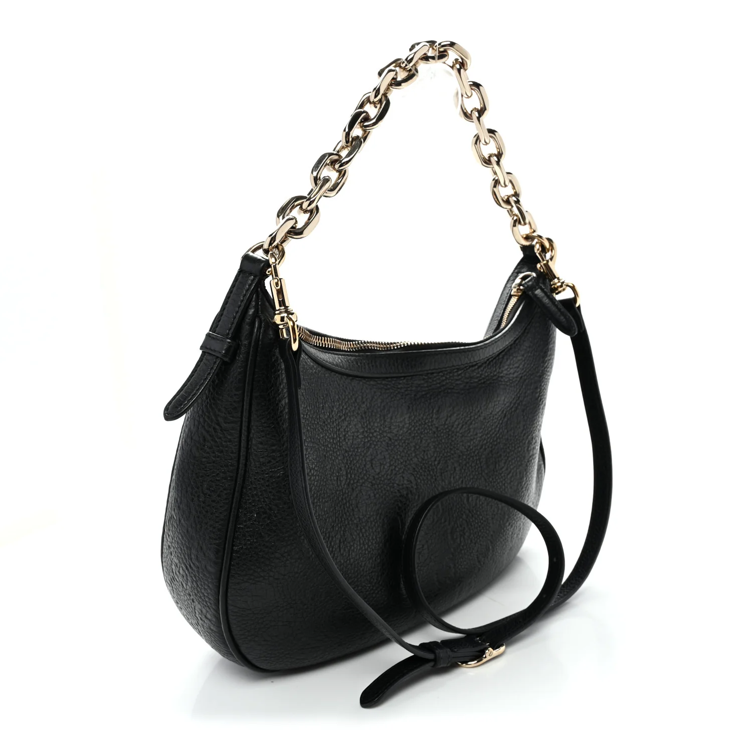 GG Grainy Calfskin Emblem Large Half Moon Shoulder Bag Black - Top Club
