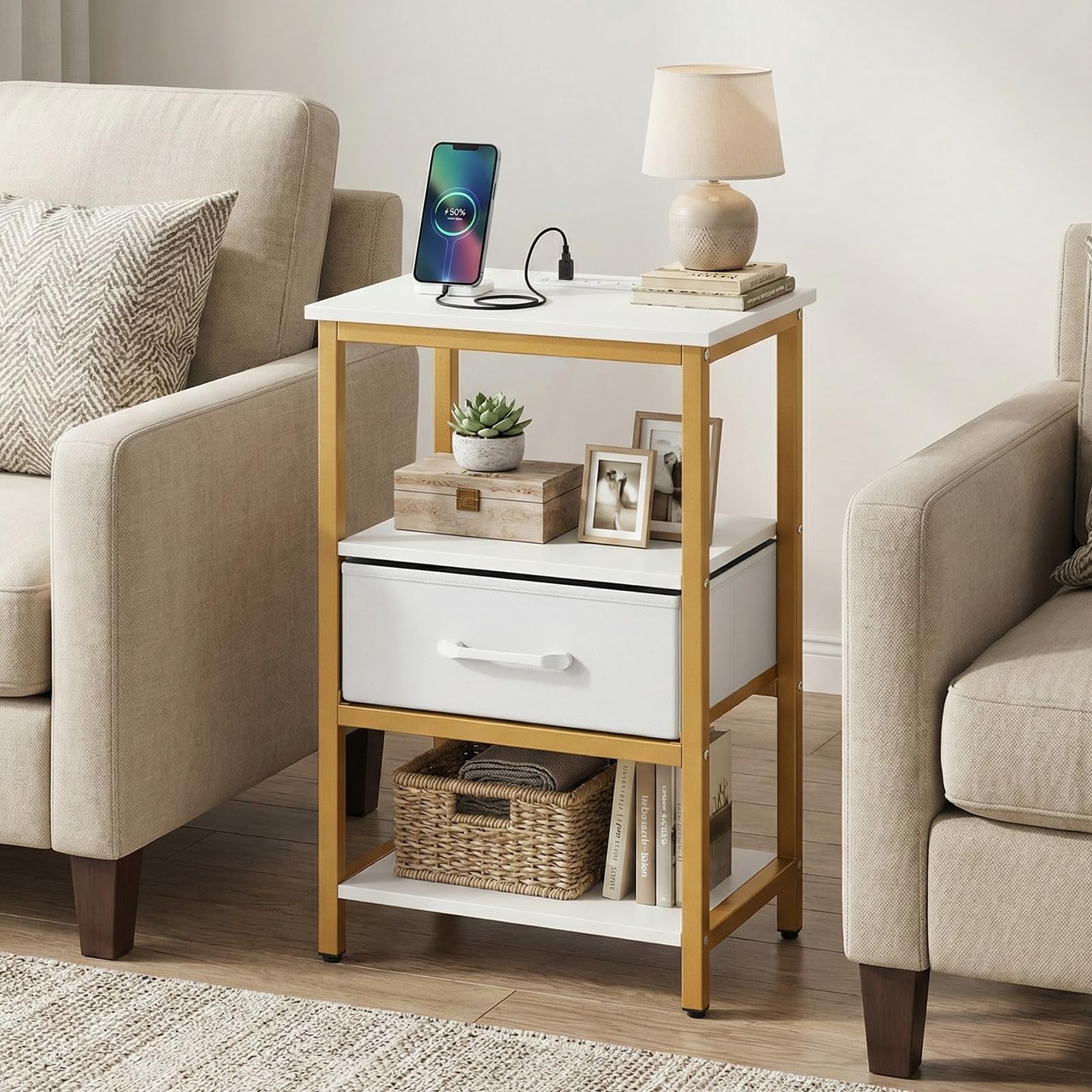BEFOUNDLOVELY 1/2 Nightstand with Charging Station Bedside Table