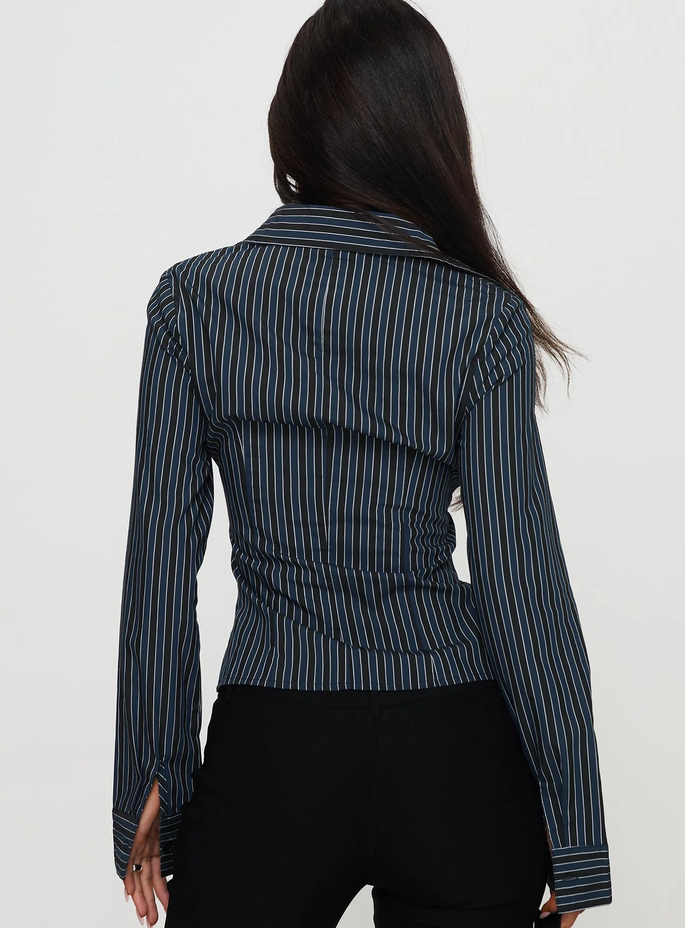 Theroux Long Sleeve Top Navy Pinstripe