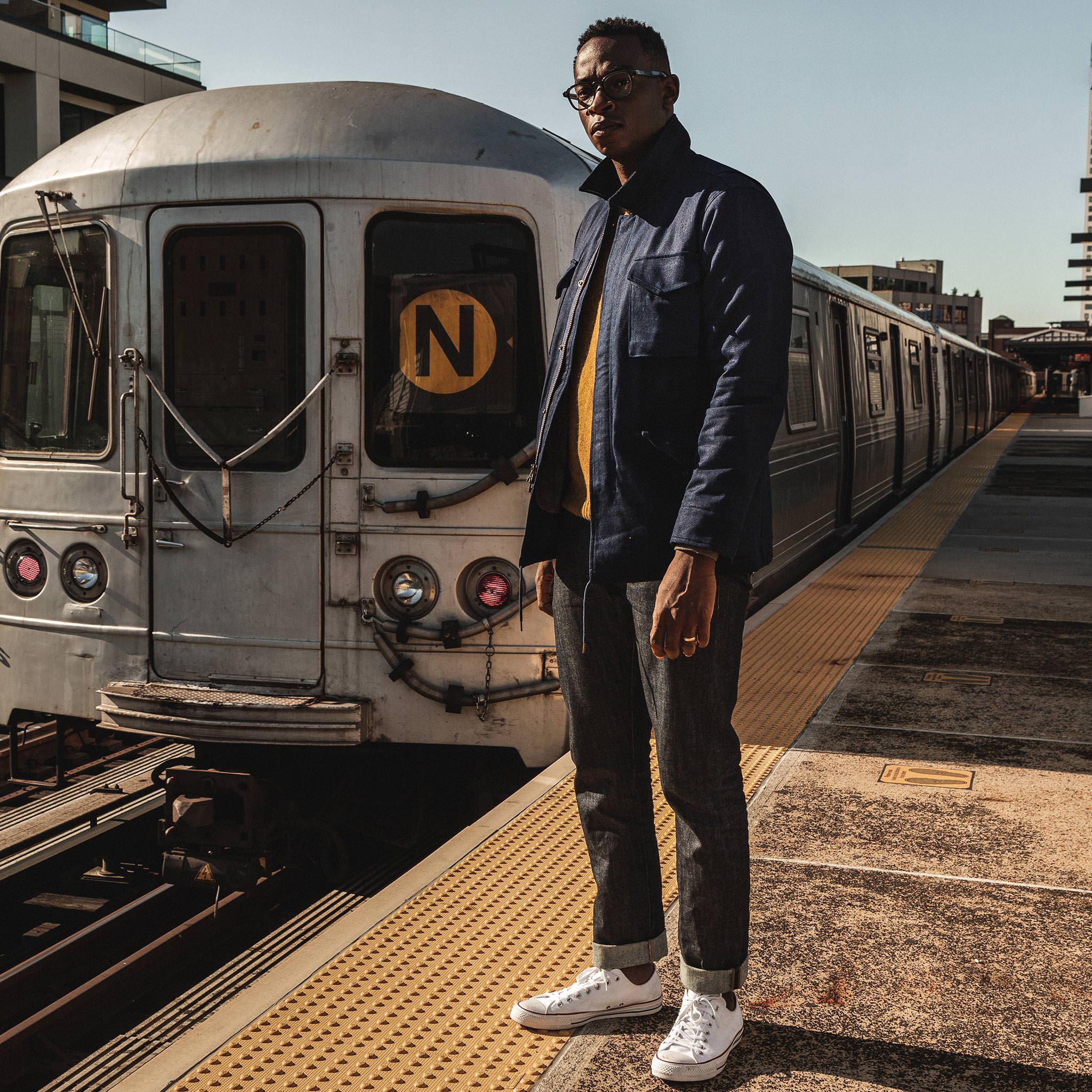 The Taylor Stitch x Alpha Industries M-51 in Indigo Reverse Sateen