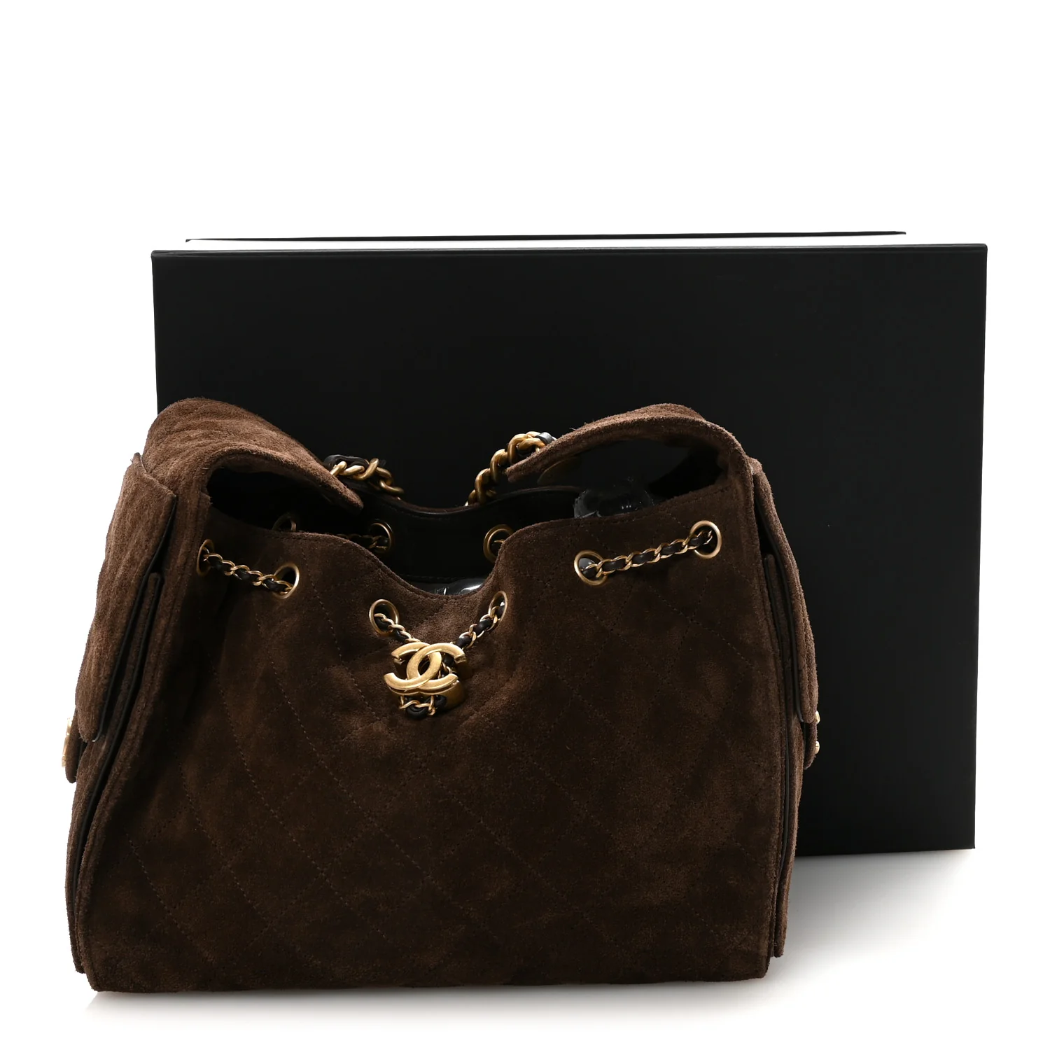 Suede Quilted Small Chanel 25 Handbag Dark Brown - Top Club