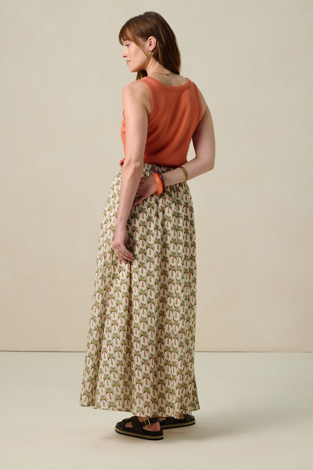 Multicolour maxi rok met palmboom print