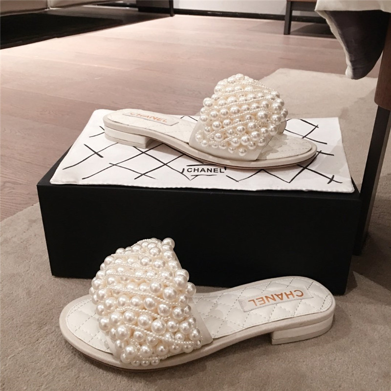 Chanel Dupe Shoes sandals with pearls white - Sneaker Replica Workshop