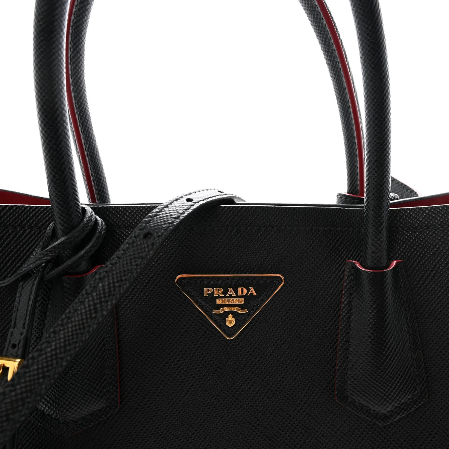 Saffiano Cuir Medium Double Bag Black Fuoco - Top Club