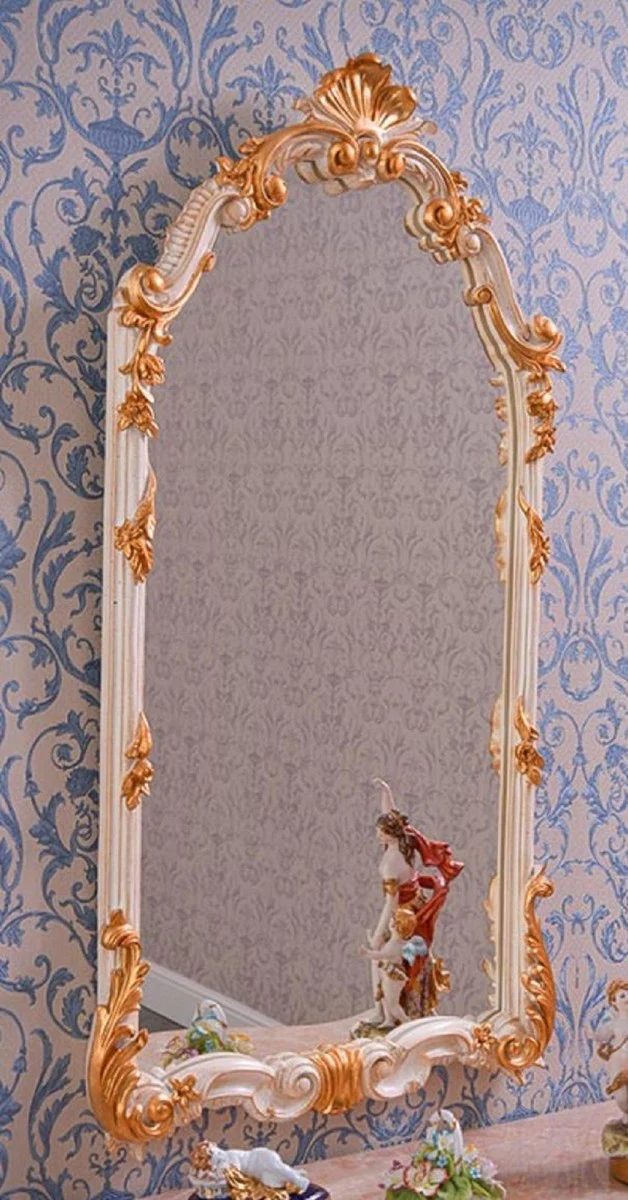 Luxury baroque mirror white / gold H. 111 cm - Magnificent baroque style wall mirror - Made in Italy