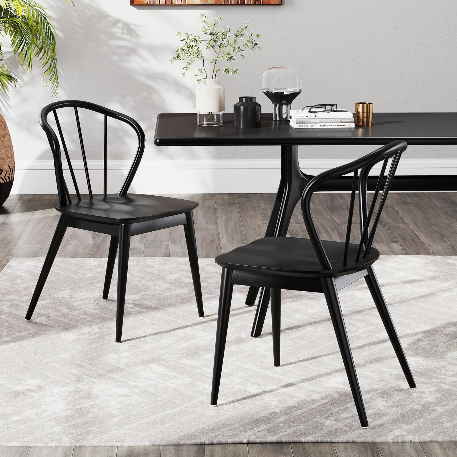 BEFOUNDLOVELY Wooden Dining Chairs Set of 2/4, Windsor Kitchen Chairs w/High Spindle Back & Rubber Wood Legs, Wide Seat & Curved Backrest