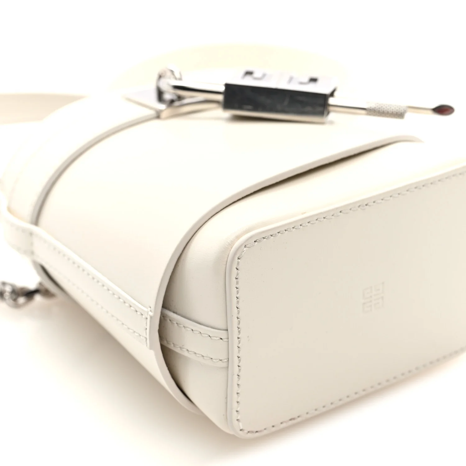 Box Calfskin Micro Shark Lock Bucket Bag White - Top Club