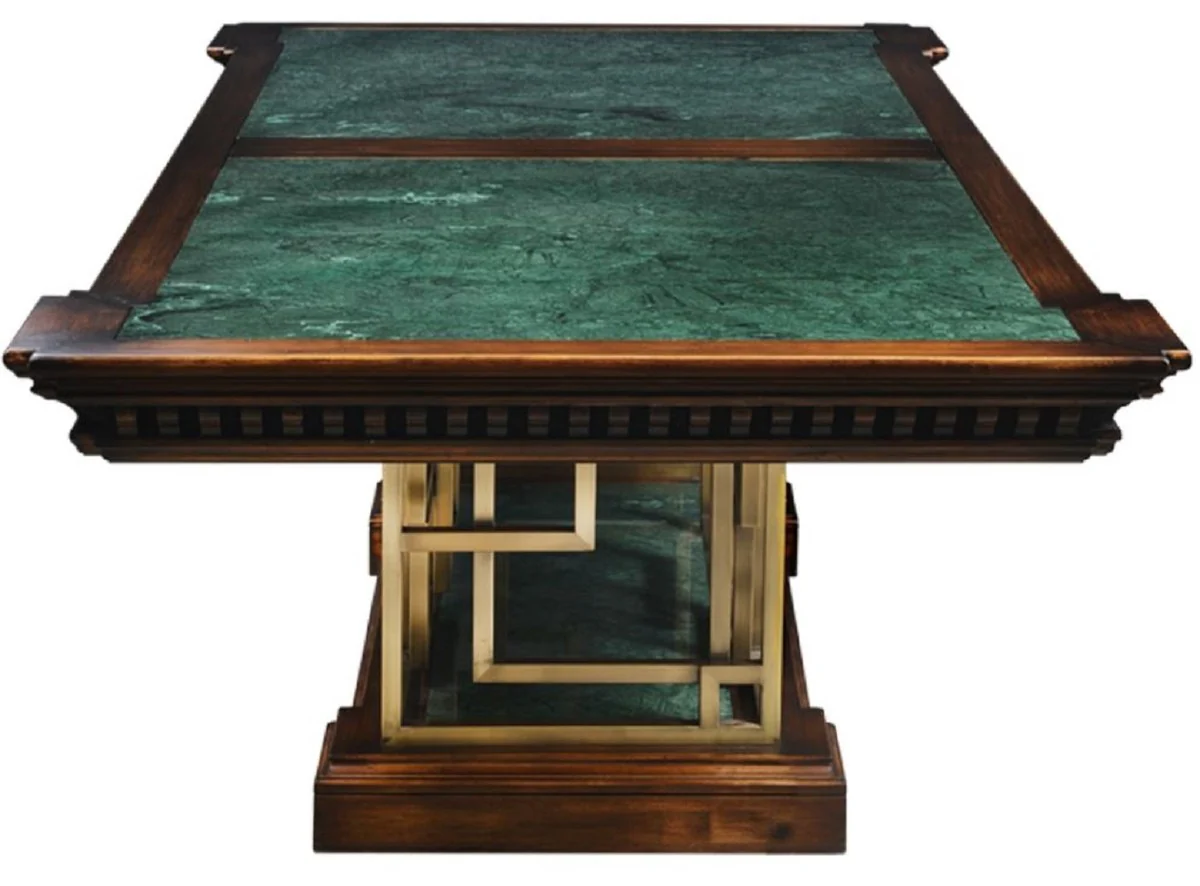 Luxury vintage style dining table brown / green / brass 250 x 124 x H. 77.5 cm - Rectangular solid wood dining room table - Dining room furniture - Vintage style furniture - Luxury furniture